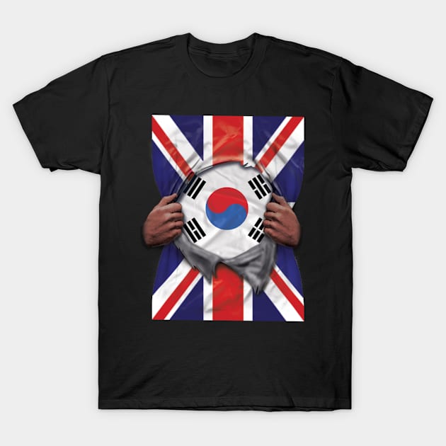 South Korea Flag Great Britain Flag Ripped - Gift for South Korean From South Korea T-Shirt by Country Flags